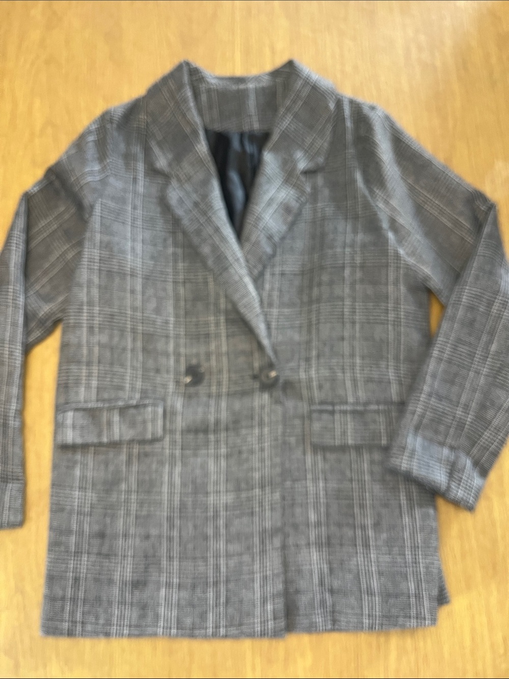 Too-Too Gray & Black Plaid Double-Breasted Lightweight Blazer, Pockets, Sz S